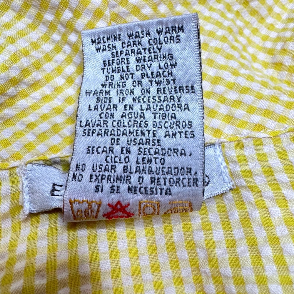 ESLEEP Vintage Seersucker Midi Robe L/XL Yellow White Tie Front Pockets - Picture 8 of 8